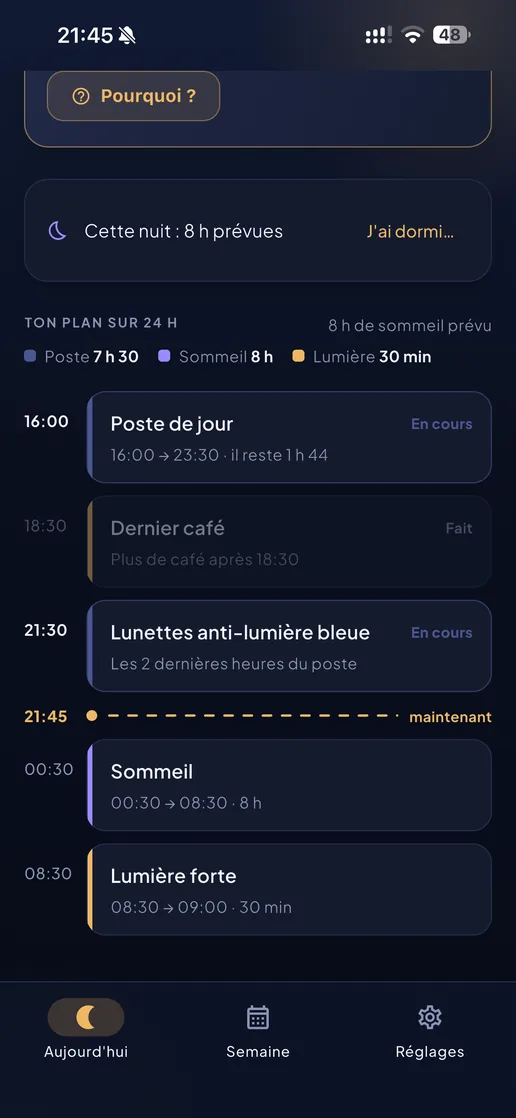 Le plan sur 24 heures